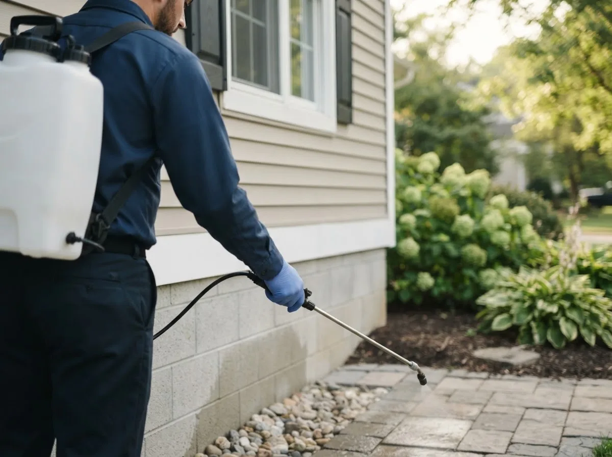 Pest control technician inspecting a home in Battle Creek, MI